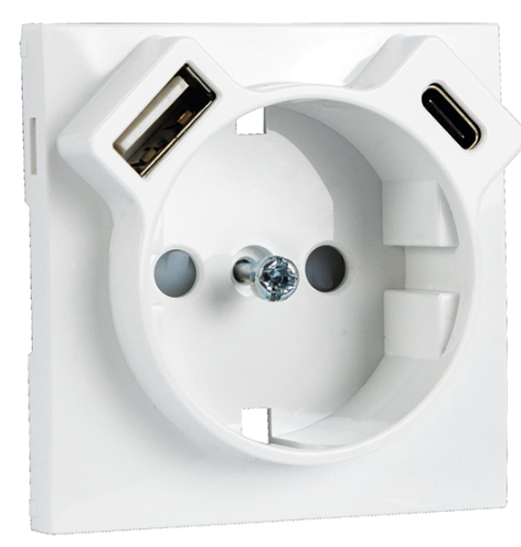 Enjoliveur pour Prise de Courant Schuko + USB Type A et Type C
